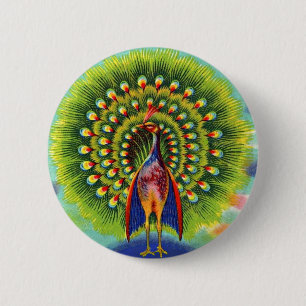 odd peacock print button