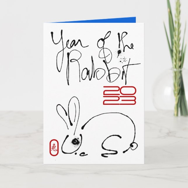 Odd Rabbit original ink Drawing Chinese Year Birth Holiday Card (Front)