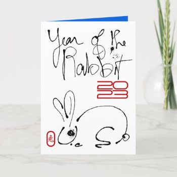 Odd Rabbit Original Ink Drawing Chinese Year Birth Holiday Card by AnimalDrawings at Zazzle