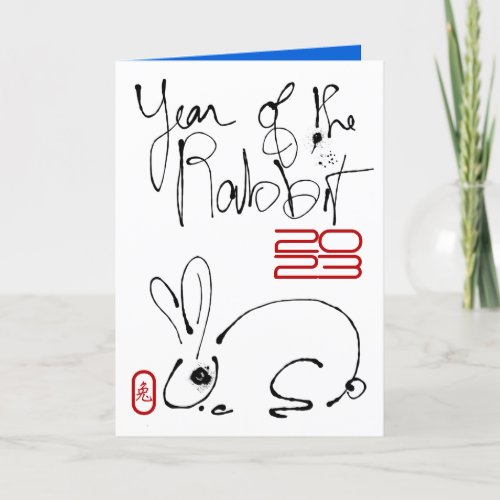 Odd Rabbit original ink Drawing Chinese Year Birth Holiday Card