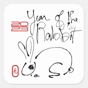 Odd Rabbit original ink Drawing Chinese Year Birth Square Sticker