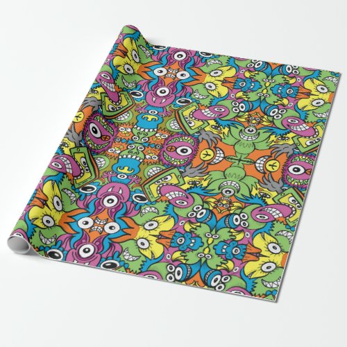 Odd smiling critters in a whimsical pattern design wrapping paper