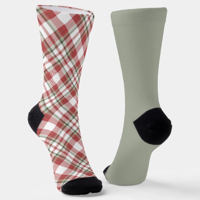 Odd Socks Warm Red Green Vintage Christmas Plaid  (Angled)