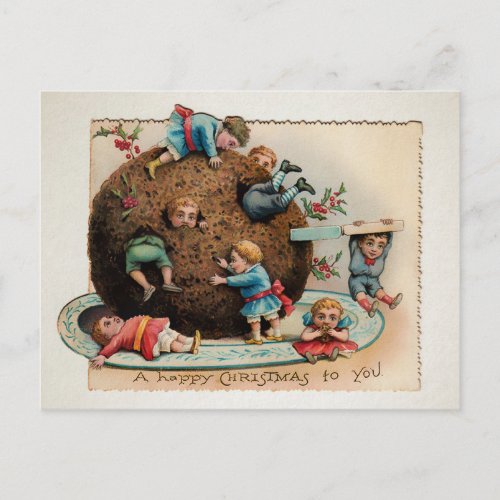 Odd Victorian Children in Pudding Christmas Postcard