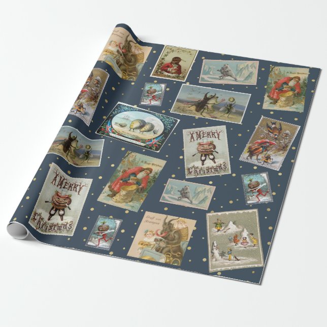 Odd Victorian Christmas Cards Wrapping Paper (Unrolled)