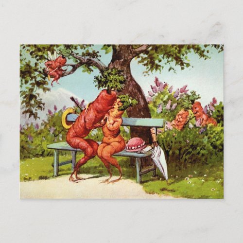 Odd Victorian Kissing Carrots Postcard