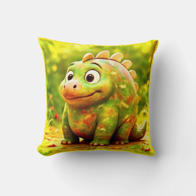 OddFriends – Cute Chubby Dino Poster Throw Pillow (Front)