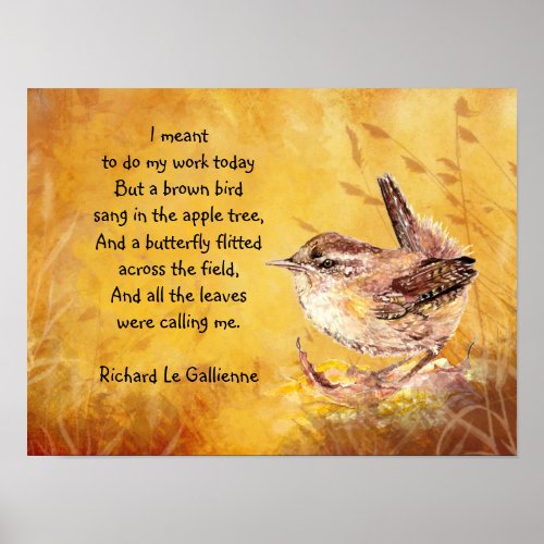 Ode to Spring Poem with Brown Bird Wren Poster