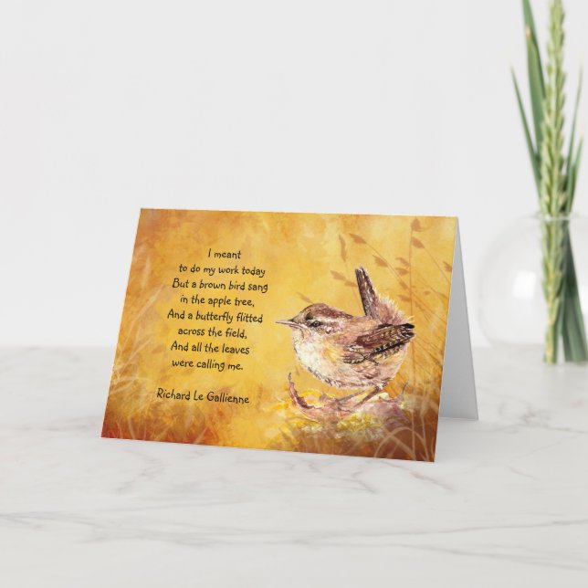 "Ode to Spring" Watercolor Brown Bird Poem Card (Front)