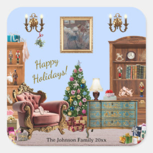 Ode to The Nutcracker Ballet Blue Square Sticker