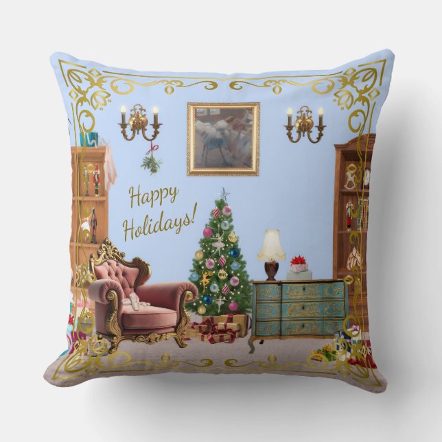Ode to The Nutcracker Ballet Blue Throw Pillow (Front)