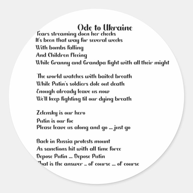 Ode to Ukraine poem about Ukraine Courage Classic Round Sticker (Front)