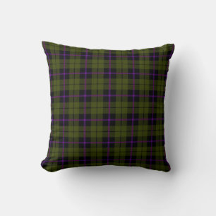 Odee army green plaid with purple plum stripe throw pillow