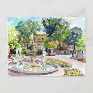 Odessa city garden. Watercolor urban sketch art Postcard