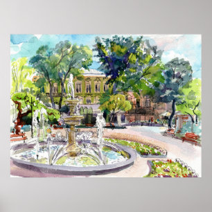 Odessa Ukraine city garden Watercolor art Poster