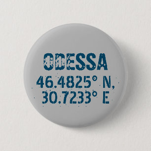 Odessa Ukraine Latitude & Longitude Distressed  Button