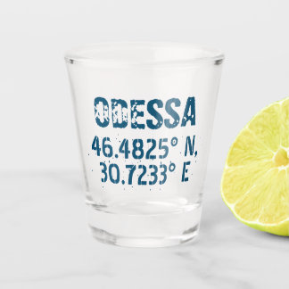 Odessa Ukraine Latitude & Longitude Distressed Shot Glass