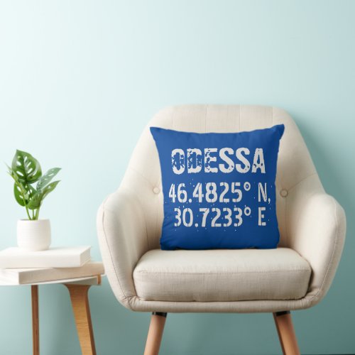 Odessa Ukraine Latitude  Longitude Distressed  Throw Pillow