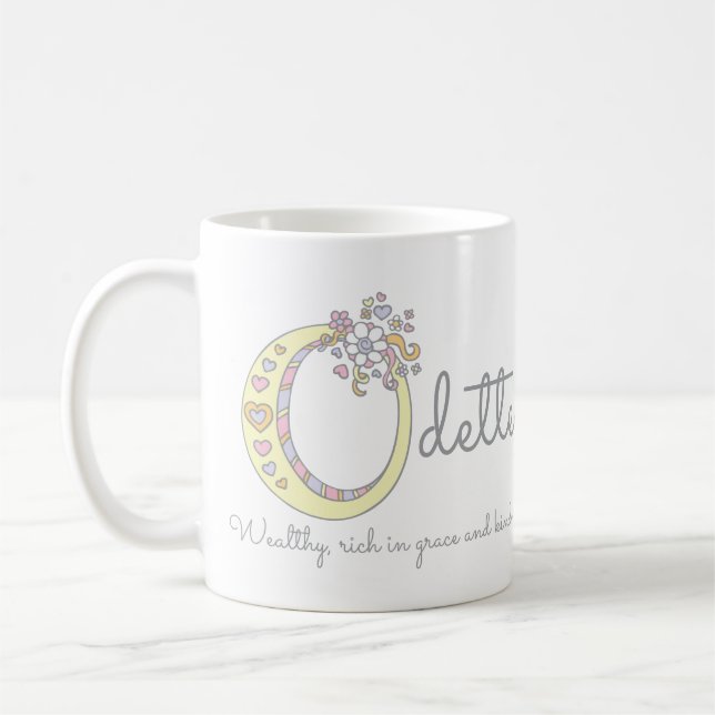 Odette letter O decorative name with meaning mug (Left)