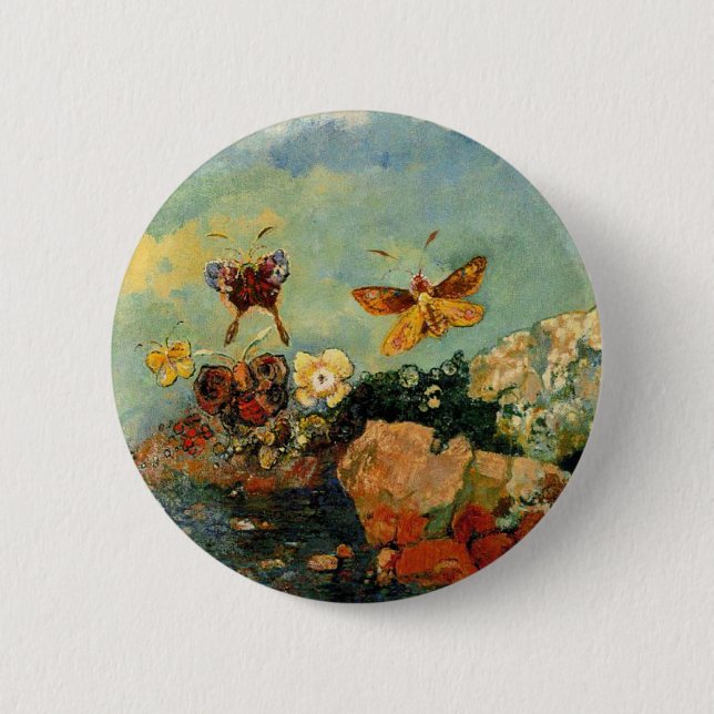 Odilon Redon - Butterflies, famous painting, Button (Front)