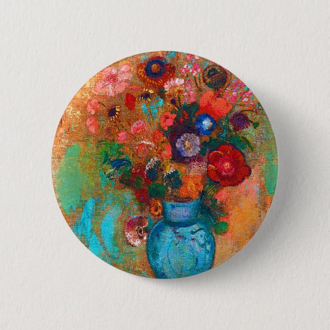 Odilon Redon Flower Bouquet in Blue Vase Button (Front)