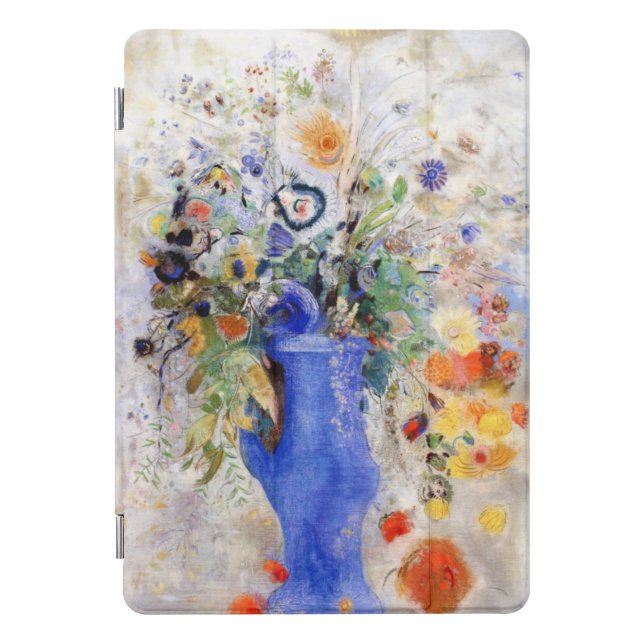 Odilon Redon - Large Bouquet in Pastel Blue Vase, iPad Pro Cover (Front)