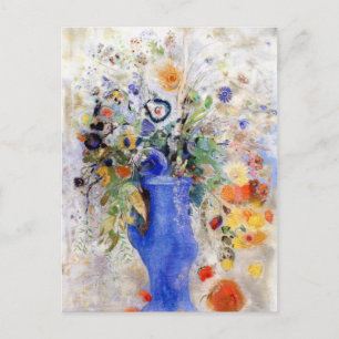Odilon Redon - Large Bouquet in Pastel Blue Vase Postcard