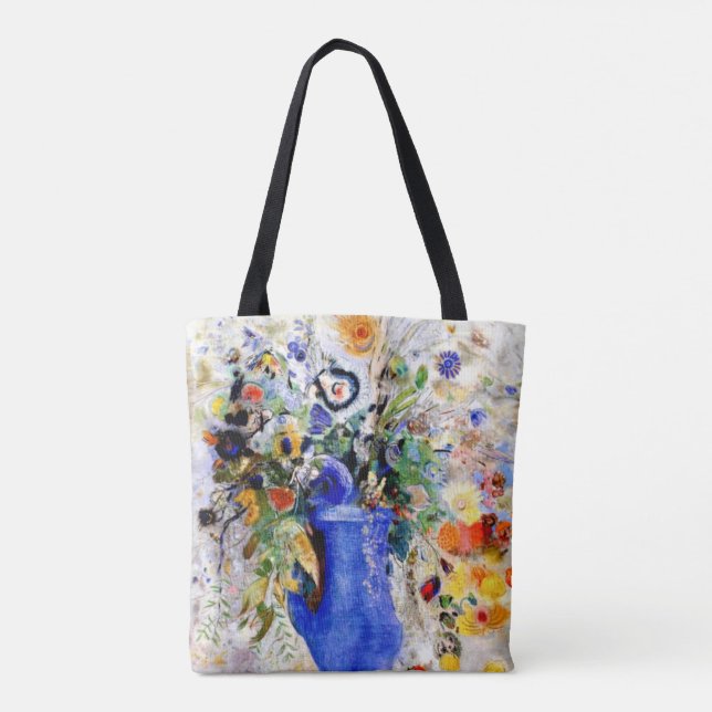 Odilon Redon - Large Bouquet in Pastel Blue Vase Tote Bag (Back)