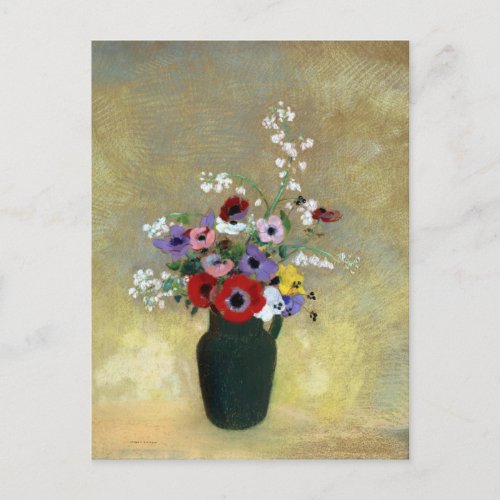 Odilon Redon Large Green Vase with Mixed Flowers Postcard
