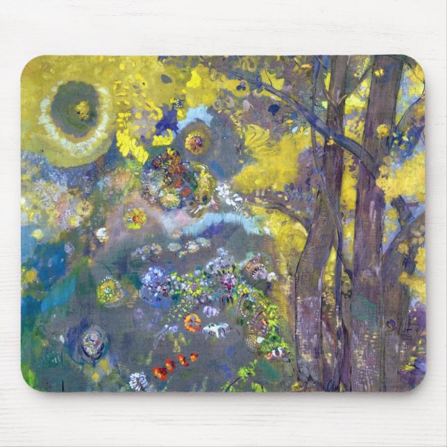 Odilon Redon Trees on a Yellow Background Mouse Pad (Front)