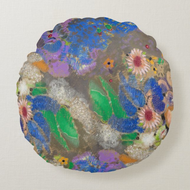 Odilon Redon's abstract flower background. Round Pillow (Front)