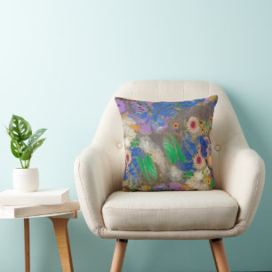 Odilon Redon's abstract flower background. Throw Pillow