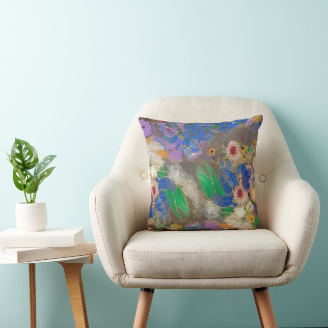Odilon Redon's abstract flower background. Throw Pillow (Chair)
