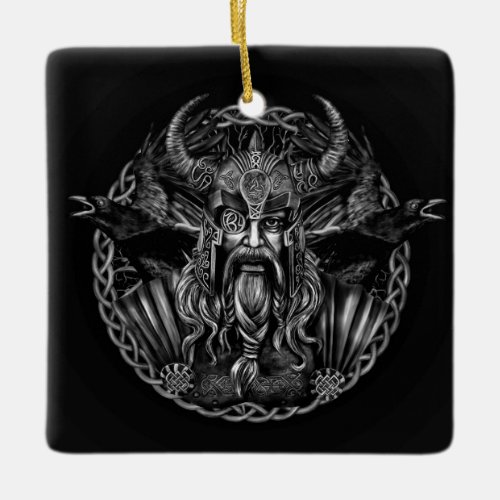Odin and his ravens Huginn and Muninn Ceramic Ornament