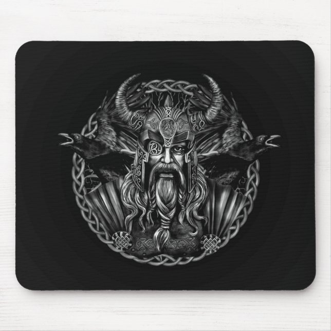 Odin and his ravens Huginn and Muninn Mouse Pad (Front)