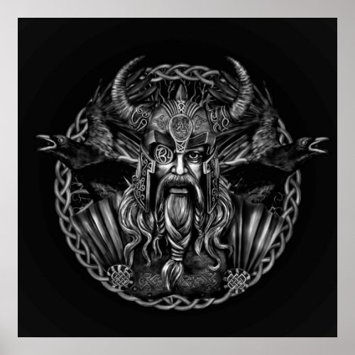 Odin and his ravens Huginn and Muninn Poster