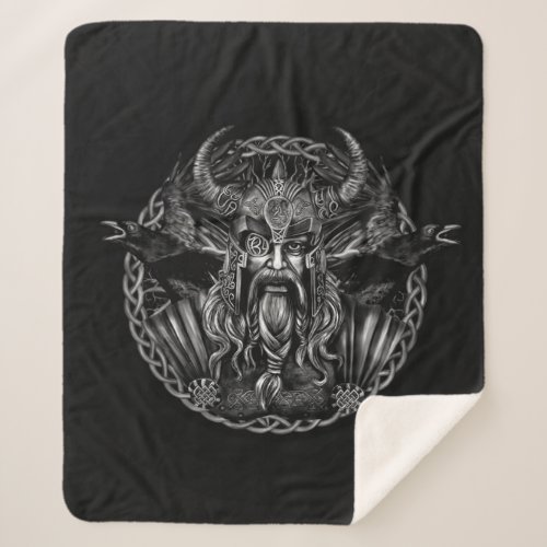 Odin and his ravens Huginn and Muninn Sherpa Blanket