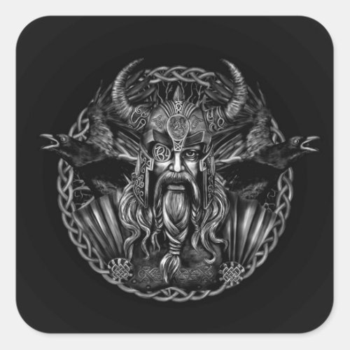 Odin and his ravens Huginn and Muninn Square Sticker