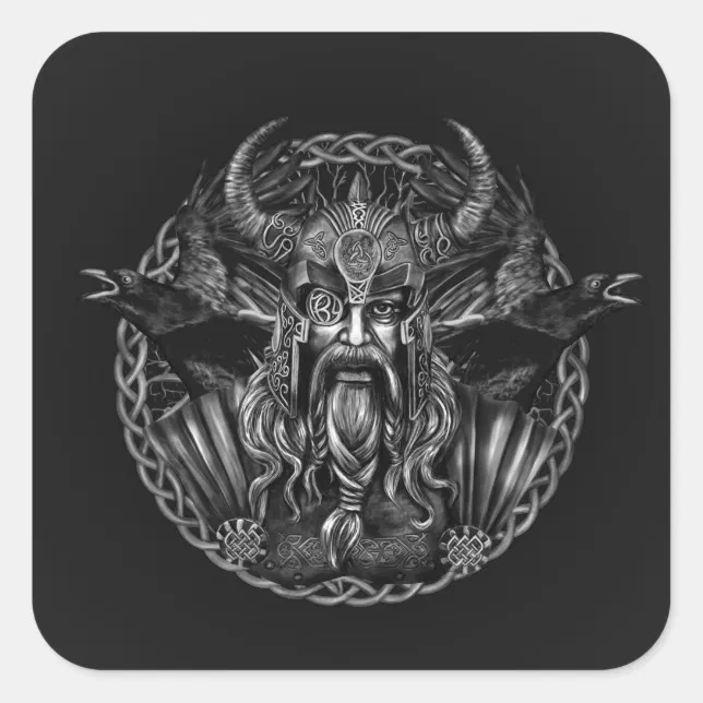 Odin and his ravens Huginn and Muninn Square Sticker | Zazzle