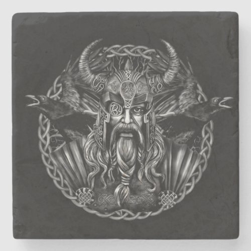 Odin and his ravens Huginn and Muninn Stone Coaster