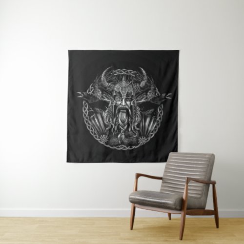 Odin and his ravens Huginn and Muninn Tapestry