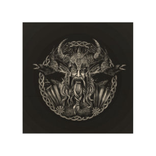 Odin and his ravens Huginn and Muninn Wood Wall Art