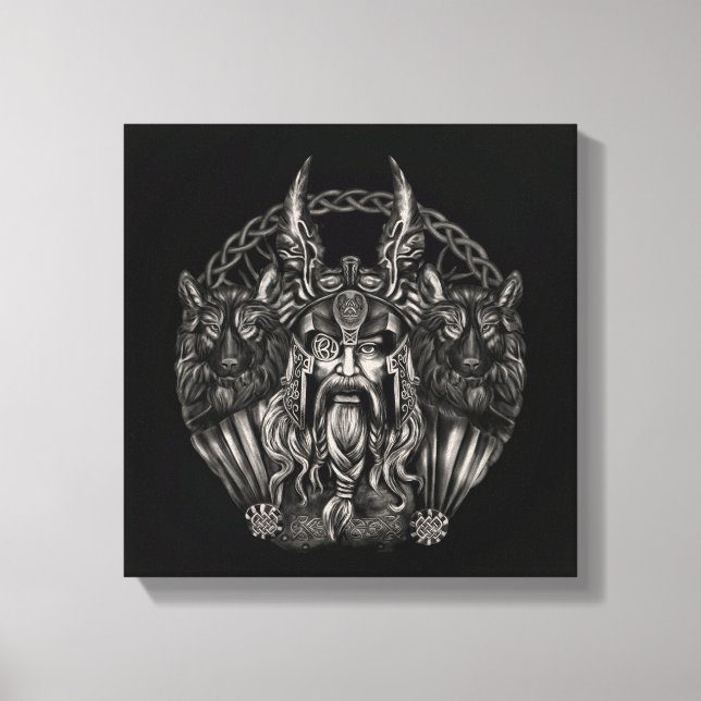 Odin and his wolves Geri and Freki Canvas Print (Front)