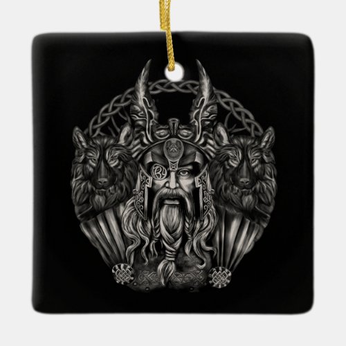 Odin and his wolves Geri and Freki Ceramic Ornament