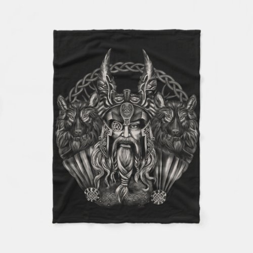 Odin and his wolves Geri and Freki Fleece Blanket