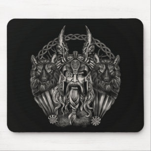 Odin and his wolves Geri and Freki Mouse Pad