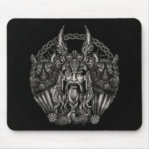 Odin and his wolves Geri and Freki Mouse Pad