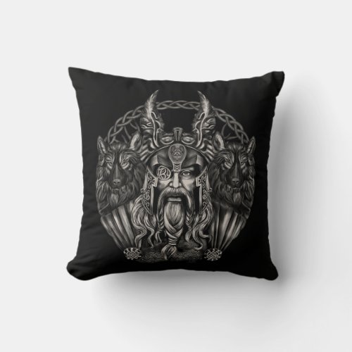 Odin and his wolves Geri and Freki Throw Pillow