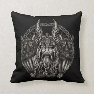 Odin and his wolves Geri and Freki Throw Pillow