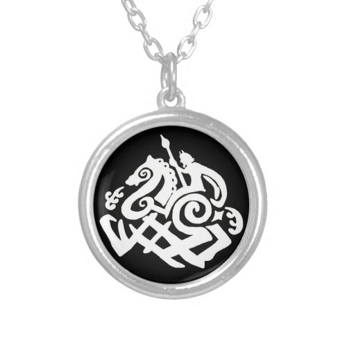 Odin and Sleipnir silhouettes Silver Plated Necklace